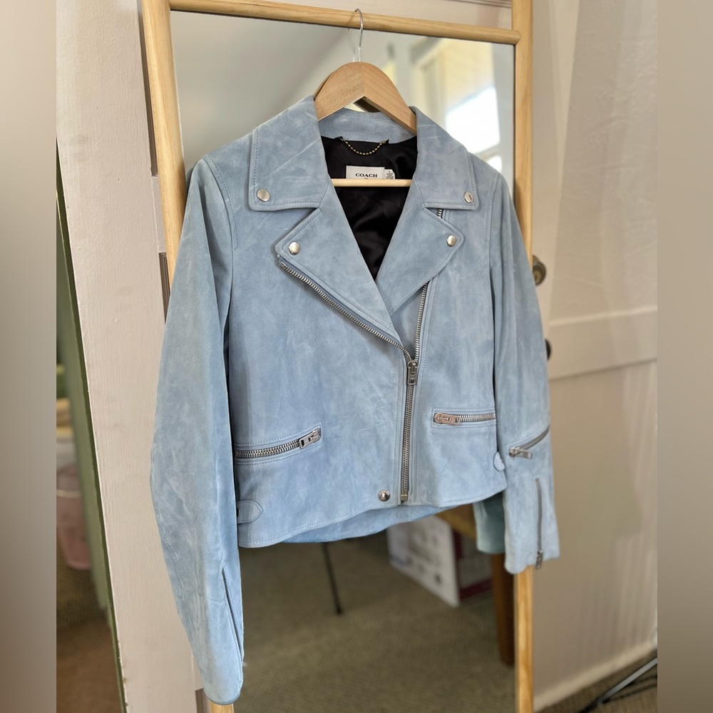 Coach 1941 Blue Moto Ghost Rider Jacket Small 6 Lamb Suede Genuine Leather